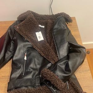 WEWOREWHAT oversized Sherpa moto jacket. Never worn, tag still on.